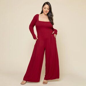 NWT Popflex Go With The Flow Long Sleeve Jumpsuit Deep Cherry Size S Tall